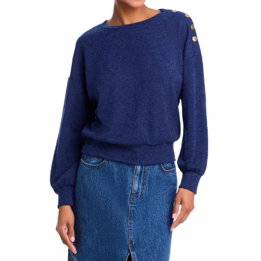 AQUA‎ Women's Blue Long Sleeve Button Shoulder Knit Pullover Sweater